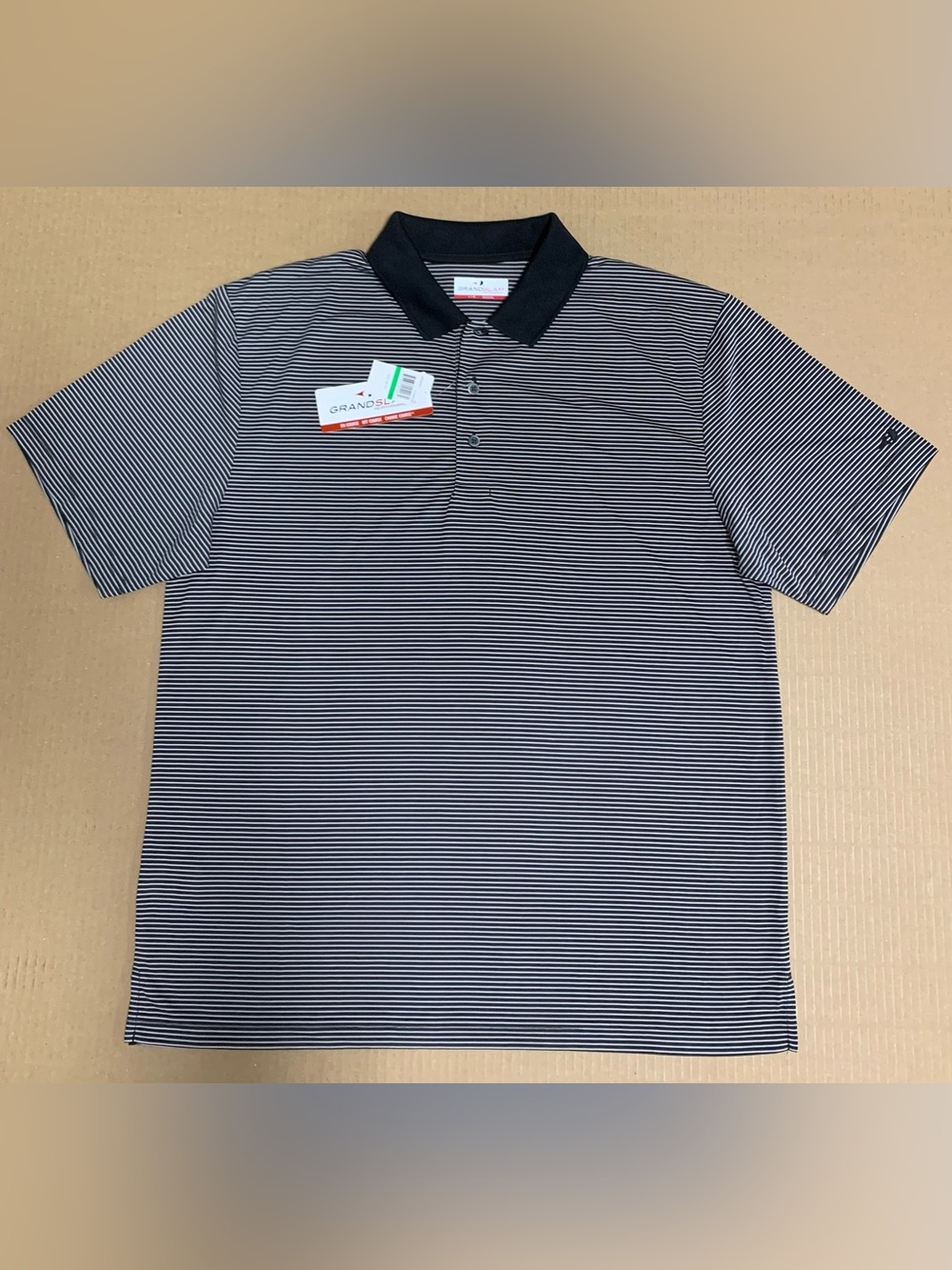 Grand Slam Black and White Polo Striped - Golfer Casual Performance (Large)